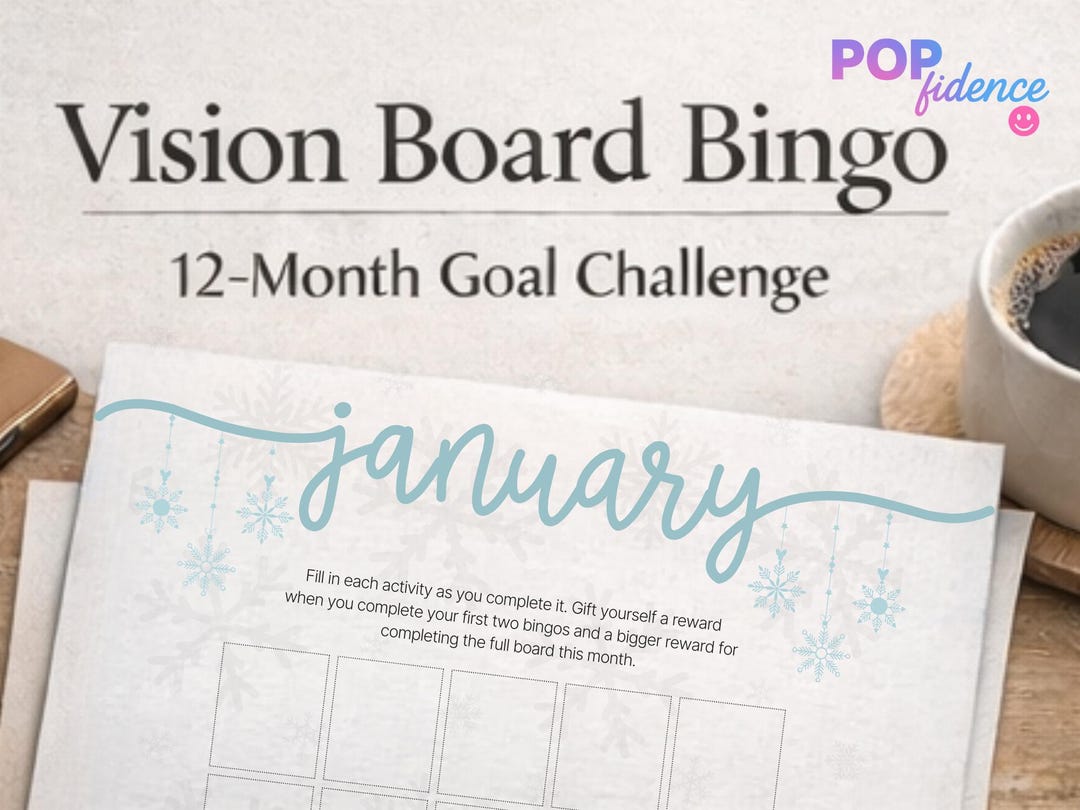 Vision Board Bingo Printable – 12 Month Goal Setting Challenge – Self ...