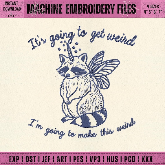 Weird Embroidery Design, Sarcastic Raccoon Pattern (Digital Download)