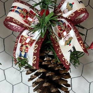 Hand Crafted Nutcracker Christmas Bow Pinecone Ornaments