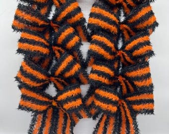 Decorative Orange and black Fuzzy Stripe Bows/ Set 10 Bows/ Treat Bag/ Halloween Bows/ Wreath Decor Bows/ Craft Bow Set 10