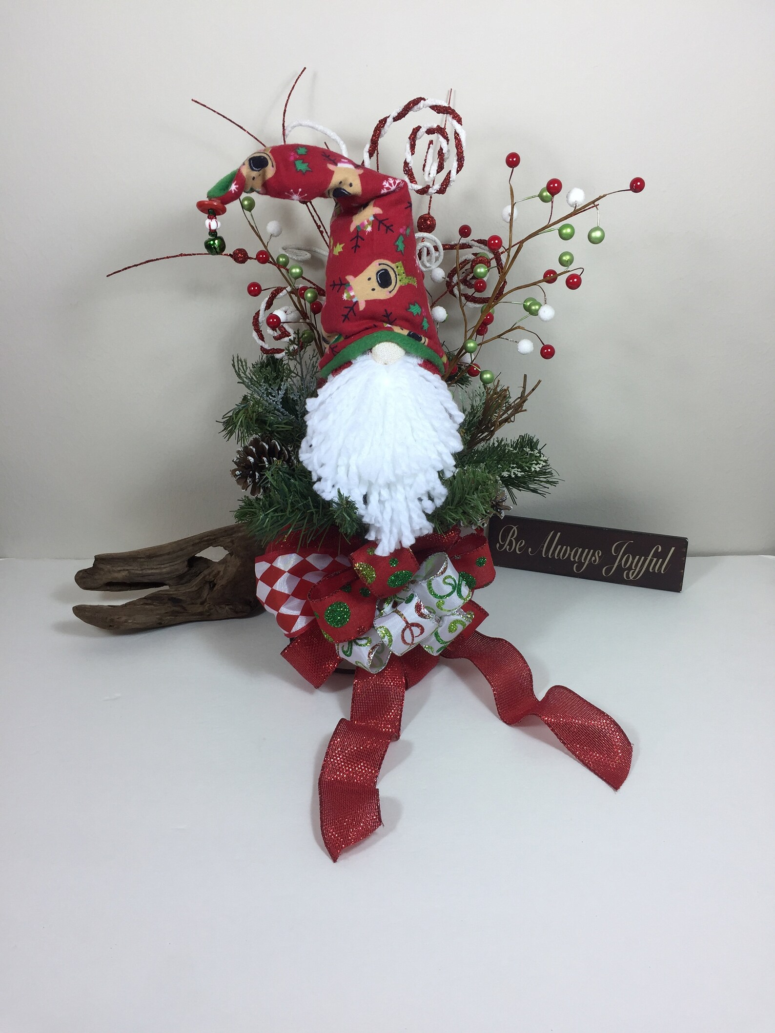 Hand Crafted Gnome Christmas Tree Topper Springy Nodder Etsy