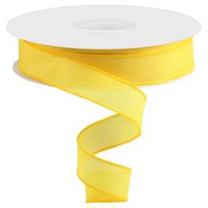 50 Yards Wired Faux Value Burlap Yellow ONLY Ribbon Solid Color 1.5&quot; x 50 Yards 1 Roll with Satin Stitch Edge RC5008
