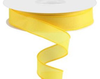 50 Yards Wired Faux Wert Sackleinen Gelb NUR Band einfarbig 1,5 "x 50 Yards 1 Rolle mit Plattstichkante RC5008