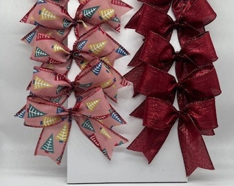 Decorative rose colored tree ribbon mixed with maroon metallic ribbon bow/ Set 10 Bows/ Treat Bag Bow/ Christmas Tree Bow/ Any occassion