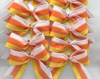 Halloween Candy Corn Bows - Yellow Orange and White stripe- Set of 10 bows