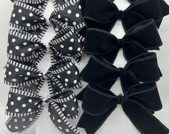 Half Decorative black and white polka dot bows half black velvet bows/ Set 10 Bows/ Party Treat Bag Bows/ Wreath Bows/ Christmas tree bows