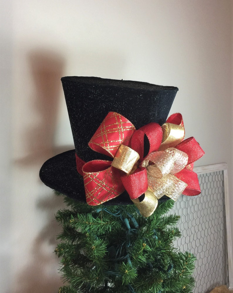 Black Top Hat Christmas Tree Topper 