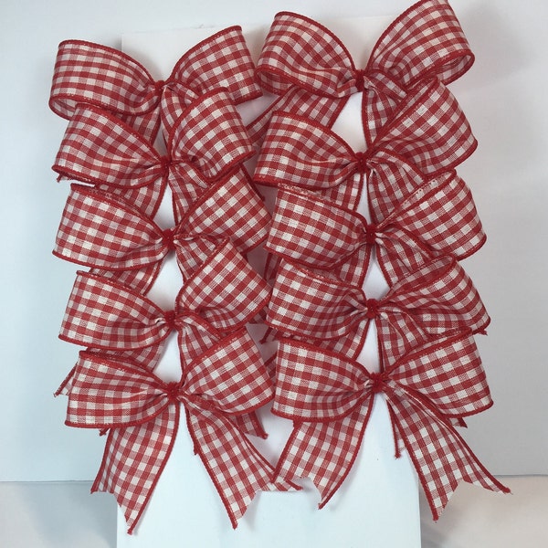 Nœuds rouges et blancs à carreaux Vichy/ Lot de 10 nœuds/ Nœuds pour sac de friandises/ Nœuds décoratifs du 4 juillet/ Nœuds pour sapin de Noël