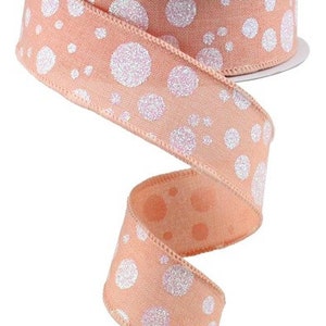 Blasser Pfirsich Random Glitzerte Polka Dot Wired Juteband Passende Satin Genähte Kante 1,5 &quot;x 10 Yard RGA166821&quot;