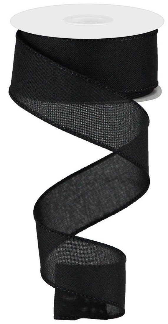 Black Royal Burlap Wired Ribbon Solid 1.5 x 10 Yards Black Satin Stitch Edge RG127802