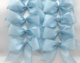 Decorative baby blue sparkly bow with satin stitch edge/ Set 10 Bows/ treat bag bow/ Baby boy bow/ Christmas tree or decor bow