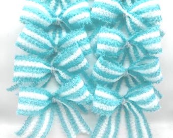 Decorative Baby Boy Spring Fuzzy Teal Stripe Bows/ Set 10 Bows/ Treat Bag Bows/ Wreath Decor Bows/ Craft Bow Set 10