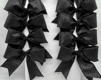 Decorative Black Shimmer Glitter Ribbon Bow/ Set 10 Bows/ Christmas Treat Bag Bows/ Christmas Tree Bows/ Any occasion bows