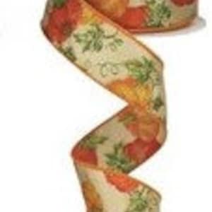 Fall Pumpkins Wired Ribbon: Orange, Moss, Rust, Cream, Gold - 1.5" x 10 Yard Roll