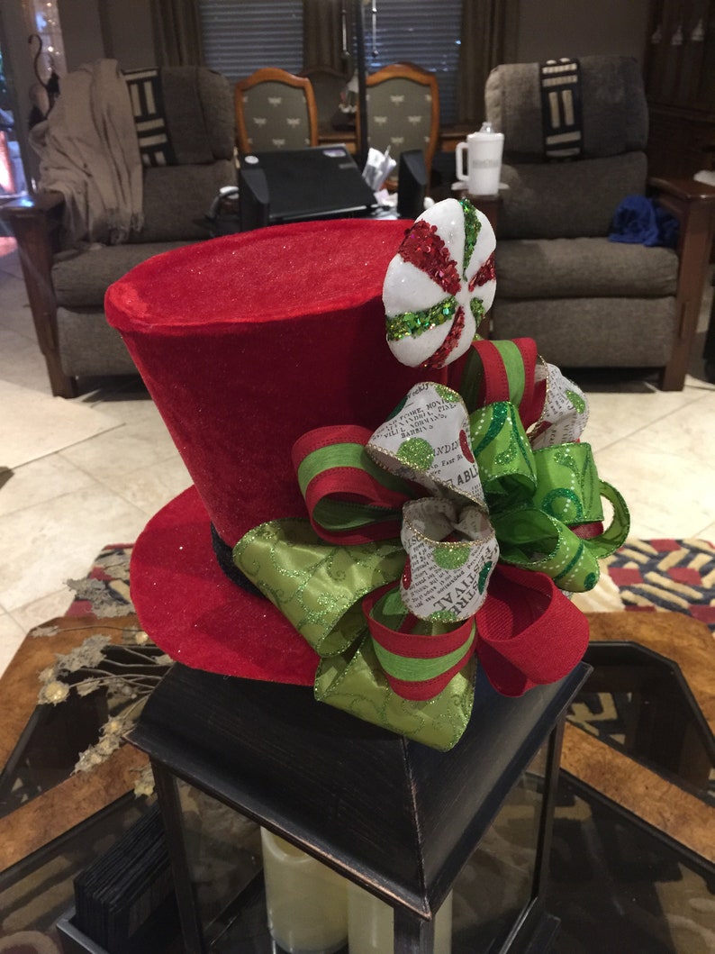Red Top Hat Christmas Tree Topper Centerpiece Etsy