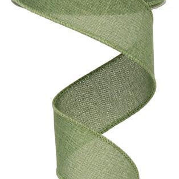 Clover Green Solid Wired Ribbon Royal Burlap 1.5 « x 10 Yards Matching Satin Stitch Edge RG1278AM