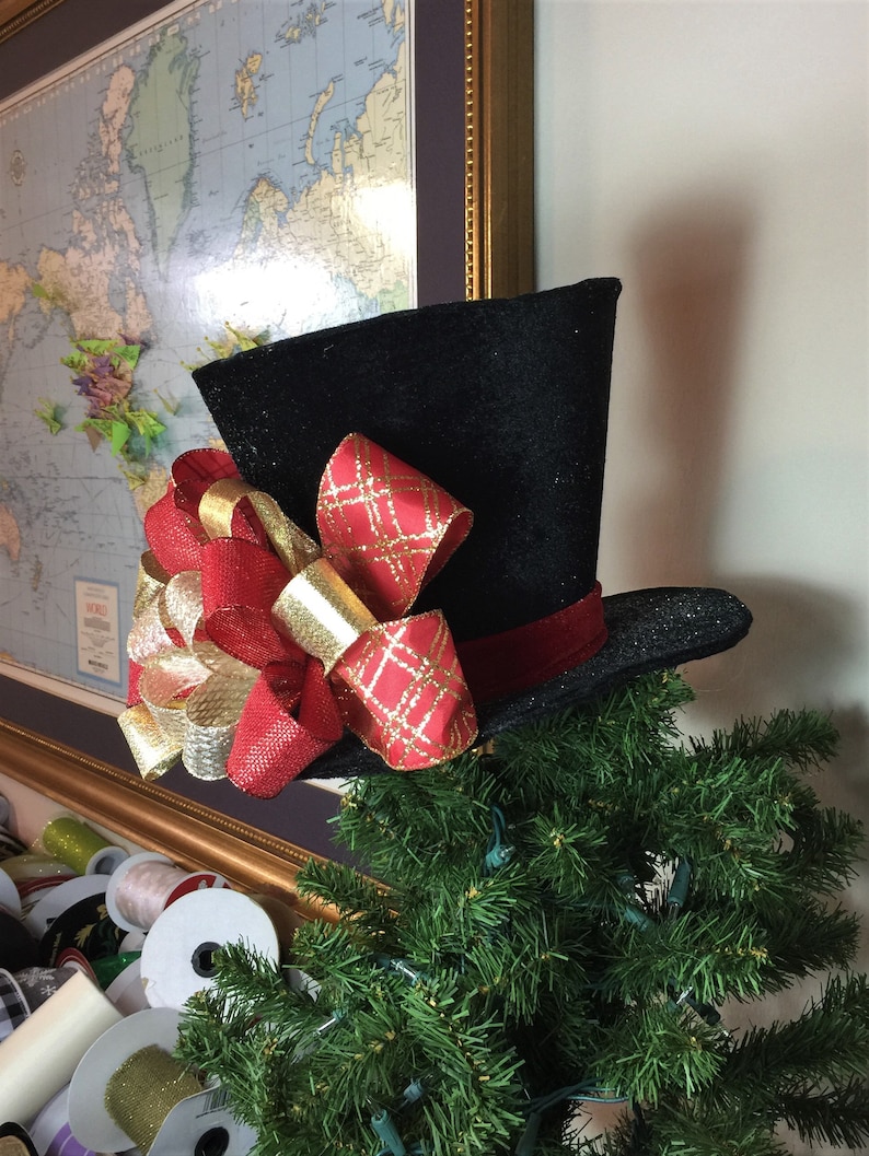 Black Top Hat Christmas Tree Topper 