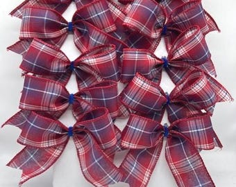 Decorative July 4th tree bow red white blue plaid on Royal Burlap Bows/ Set 10 bows/ treat bag bows/ Independence Day decor