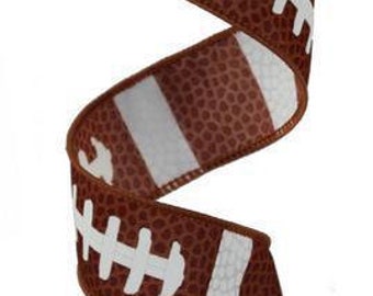 Football Laces Wired Ribbon Brown and White with Matching Satin Stitch Edge 1.5" x 10 Yard RG1092