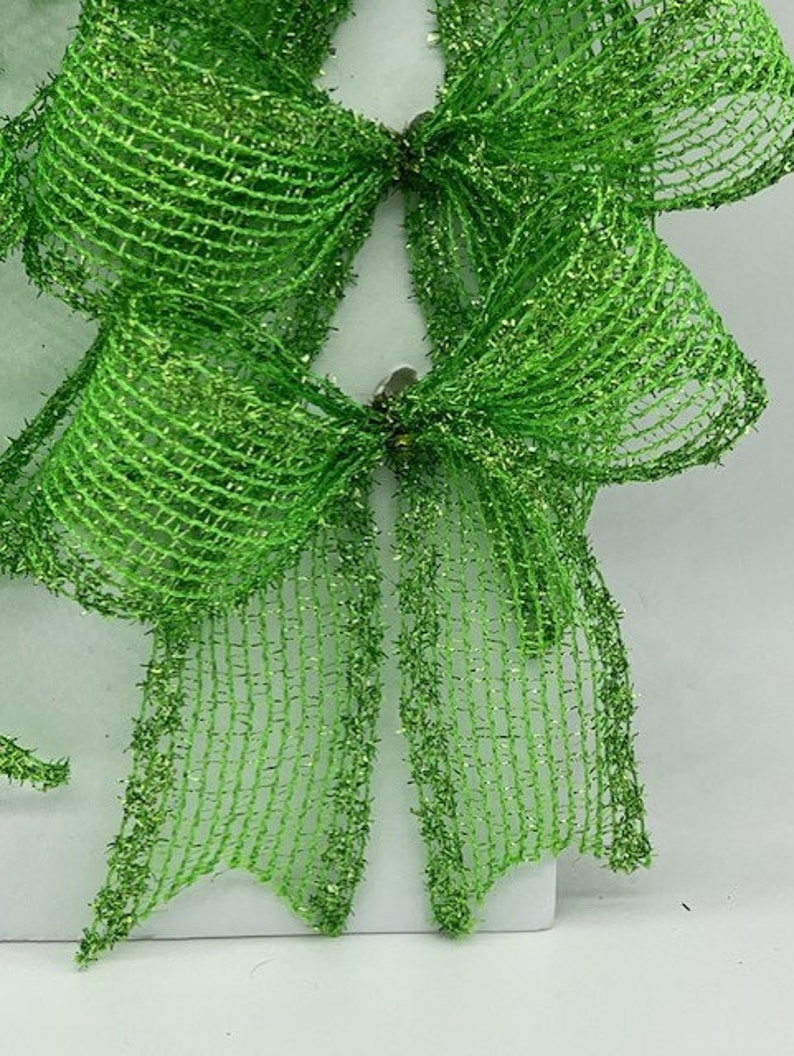 Mesh Bow Spring Lime Green Mesh Bows Decorative Set 10 Bows/ Seasonal Decor or ...