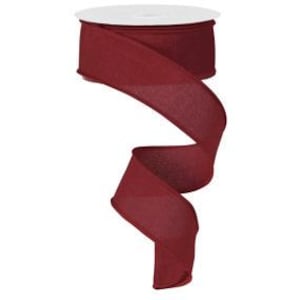 50 Yards Wired Faux Value Burlap Burgundy or Maroon ONLY Ribbon Solid Color 1.5&quot; x 50 Yards 1 Roll with Satin Stitch Edge RC5008
