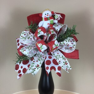 Snowman with a Red Stocking Cap and Green Scarf Top Hat Christmas Tree Topper Centerpiece