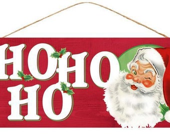 Ho Ho Ho Santa Christmas Sign-Wood Christmas Sign-Christmas Santa Sign-Wood Santa Sign-Holiday Wreath Sign 12.5" x 6" MDF AP8162