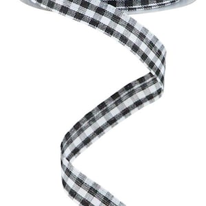 Black and White Buffalo Plaid Check Wired Burlap 5/8&quot; x 10 Yard Roll RGA1485WJ