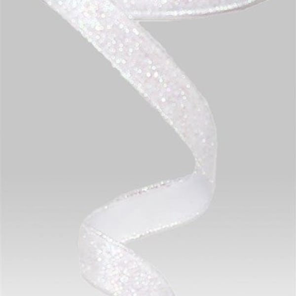 Iridescent white glitter on metallic fabric 5/8" x 10 yard roll RJ2031 Wired ribbon for wreath craft bows