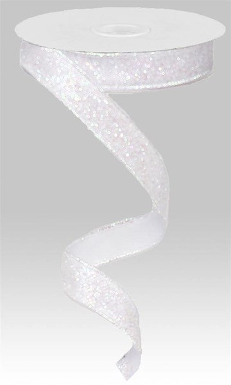 Iridescent White Glitter on Metallic Fabric 5/8