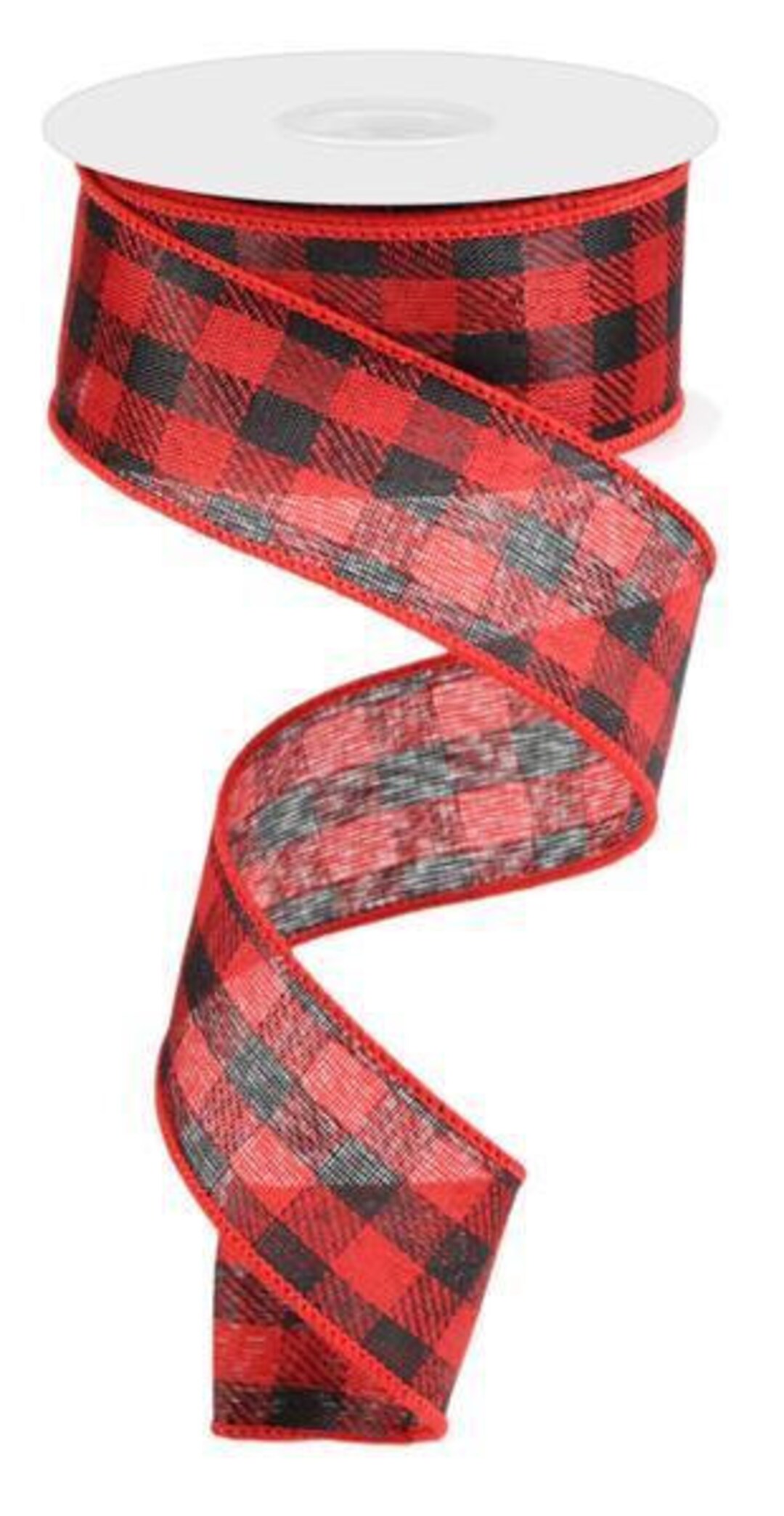 Black and Red Buffalo Plaid Check Woven Ribbon 1.5