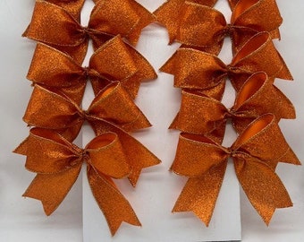 Decorative Orange Shimmer Glitter Ribbon Bow/ Set 10 Bows/ Christmas Treat Bag Bows/ Christmas Tree Bows/ Any occasion bows