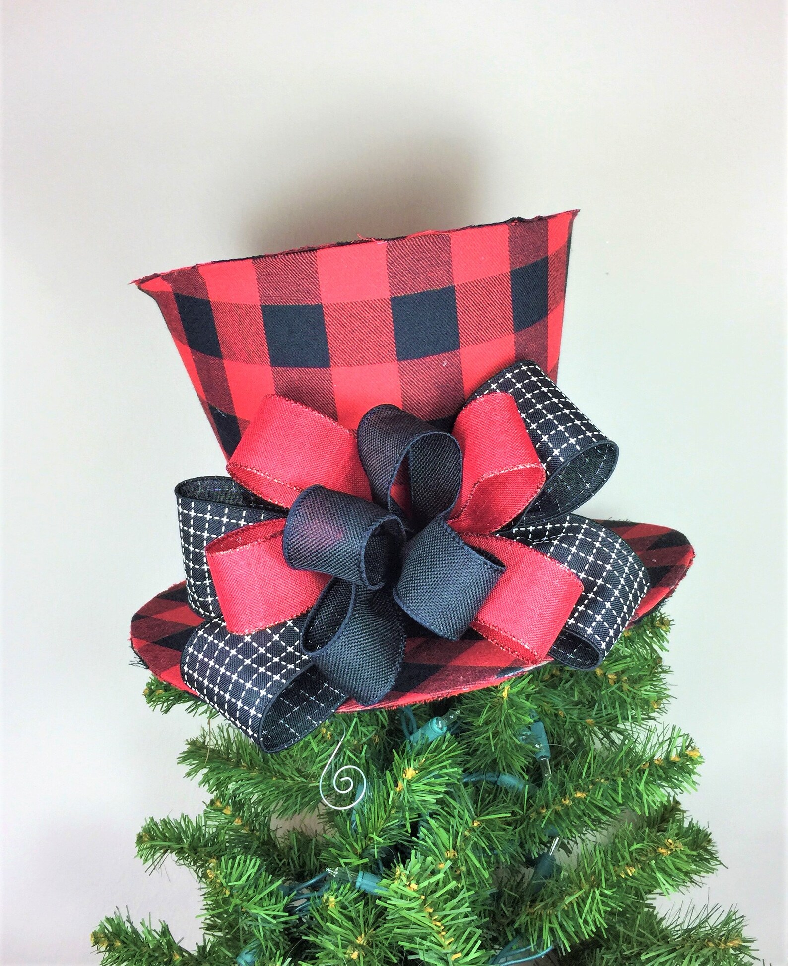 Buffalo Plaid Christmas Tree Top Hat Tree Topper Etsy
