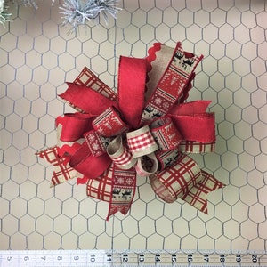Christmas Decorative Bow / Wreath Bow / Large Handmade Wired Ribbon Bow / Farmhouse Christmas Bow-The ribbons have changed slightly on this!