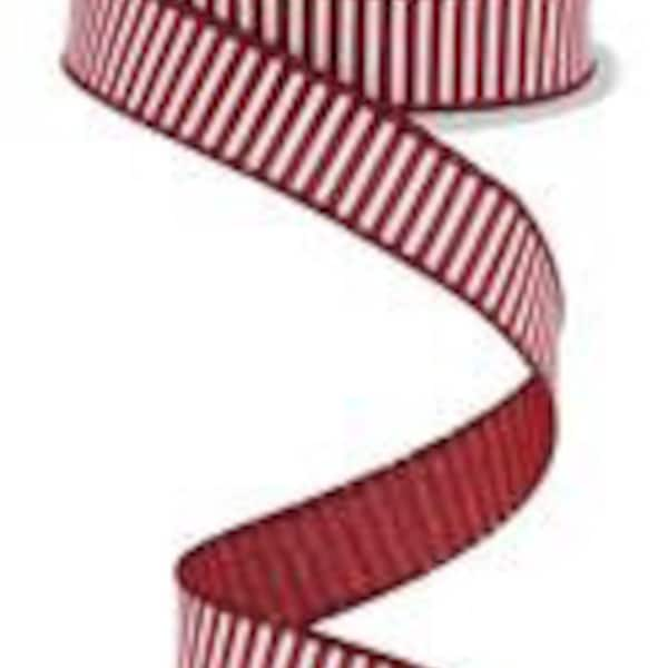 7/8" Burgundy White Pin Stripes Royal Burlap Finished in a Matching Edge 7/8"x10 Yd RG778005