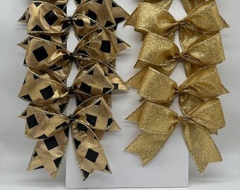 Split Black and Gold Glittered Harlequin and gold shimmer set of 10 Bows/ Treat Bag Bows/Christmas Tree Bow/Christmas Decor/Craft Bow Set 10