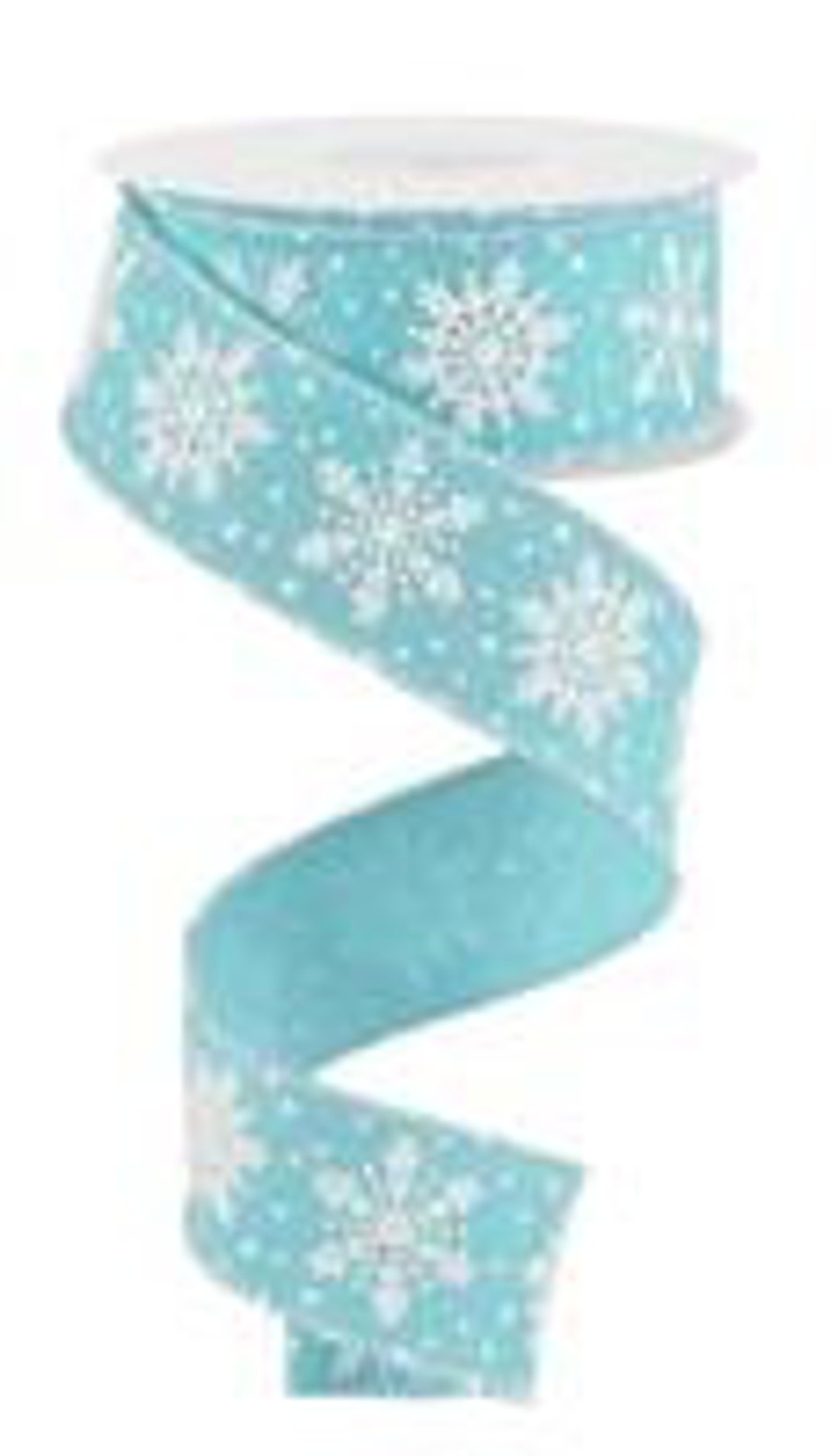Ice Blue With White Snowflakes on Royal Burlap Wired Ribbon Finished in ...