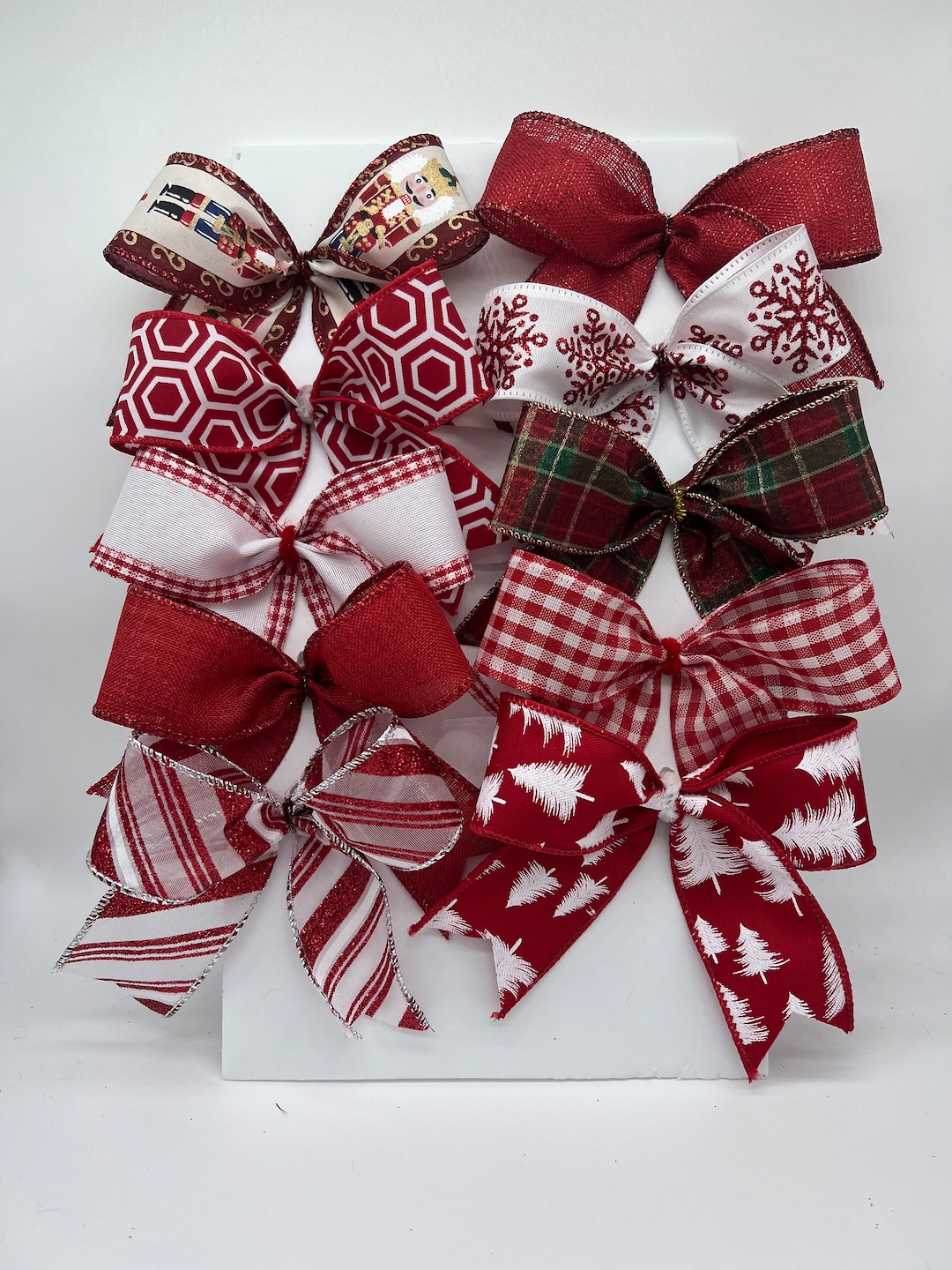 Christmas Tree Bows Asst Red White Khaki and Green Decorative Bows/set