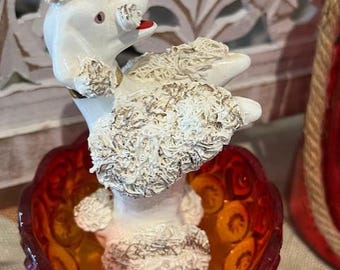 Vintage porcelain begging spaghetti poodle with gold collar. Perfect condition. Made in Japan 50's-60's.