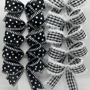 Halbe dekorative Schleifen schwarz weiß polka dot halb schwarz / weiß kariert / Set 10 Schleifen / Party Leckerlibeutel Schleifen/ Kranzschleifen/ Weihnachtsbaumschleifen