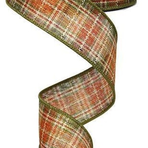 Rutigt höstrutigt vävt trådband 3,8 cm x 2,5 meter rulle i mossrostkrämfärger med satinsöm i mosskant RG01090