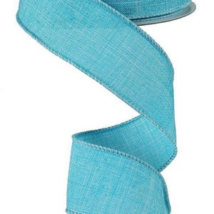 Pastel Blue Wired Ribbon Royal Burlap 2.5&quot; x 10 Yards Matching Satin Stitch Edge RG1279RM