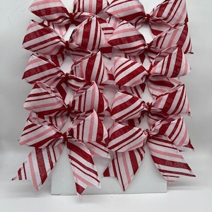 Decorative red pink an white candy cane stripe set of 10 bow on wire Royal Burlap ribbon/ treat bag bow/ Christmas tree bow/ Christmas decor