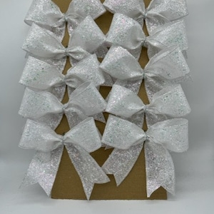 Christmas tree bow set white glittered ribbon bows/ Set 10 Bows/ Christmas Treat Bag Bows/ Christmas Tree Bows
