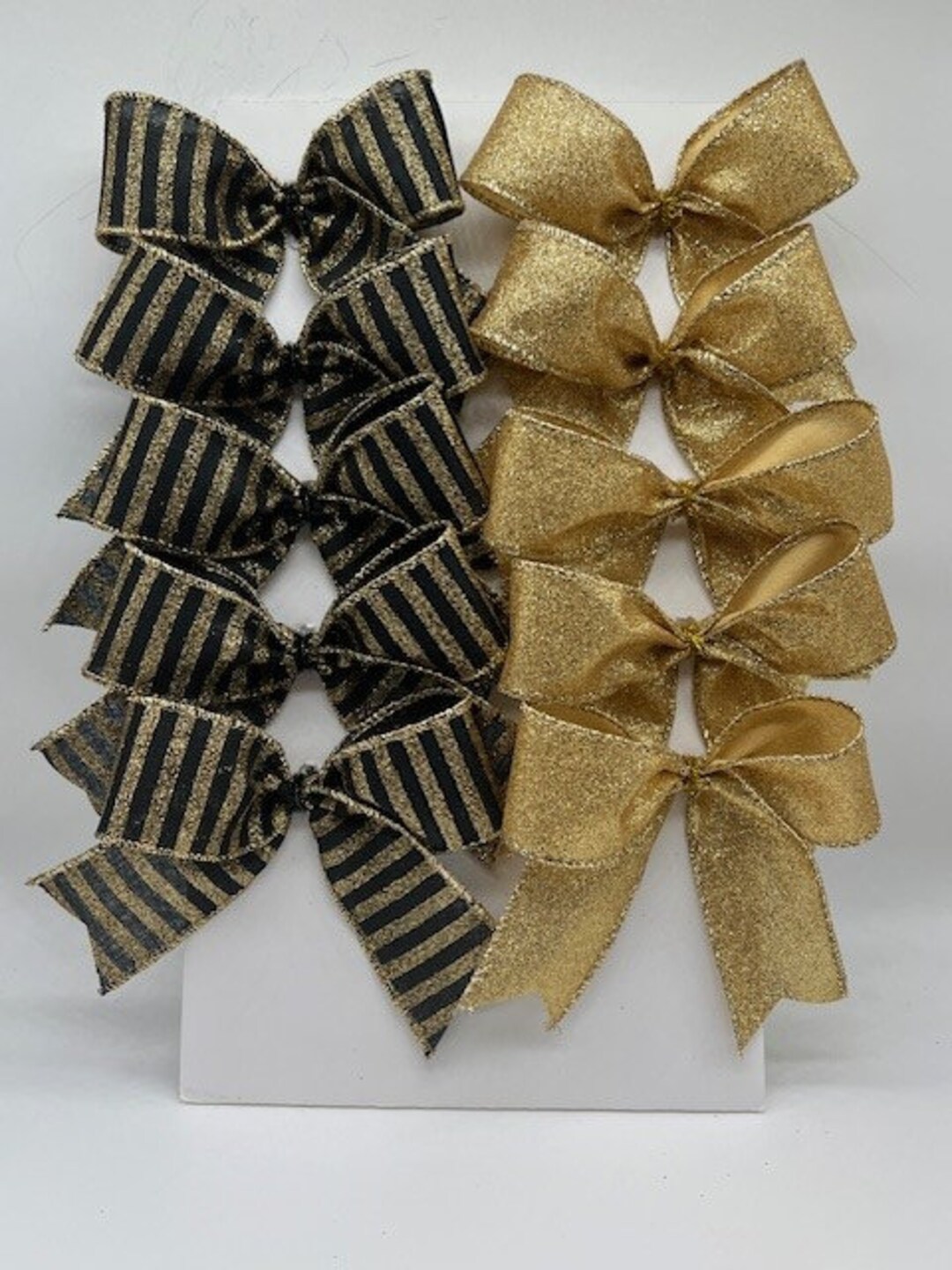 Split Black and Gold Glittered Stripe and Gold Shimmer Set of 10 Bows ...