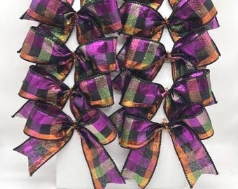 Decorative Halloween Metallic check Bows / Set 10 Bows/ Halloween Decor Bows/ Halloween Treat Bag Bows/Halloween Tree Bows