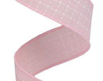 Powder Pink and White Raised Stitch Squares Royal Burlap Ribbon 1.5" x 10 yards Roll RG01677FA