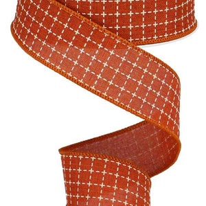 Rust and Cream Raised Stitch Squares Royal Burlap Ribbon 1.5&quot; x 10 yards Roll RGA104474