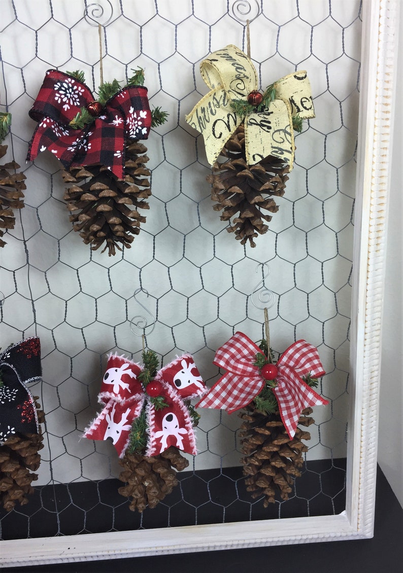 Pine Cone Hand Crafted Christmas Assorted Bow Ornaments Photo is Example of Some Bows Want a Particular Bow Message Me All are Pretty image 3