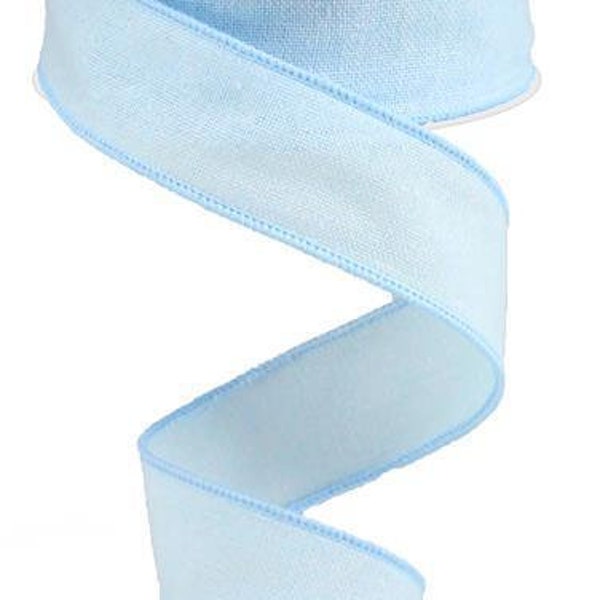 Baby Blue Fuzzy wired Royal Burlap ribbon 1.5" x 10 Yards Matching Satin Stitch Edge RW766914